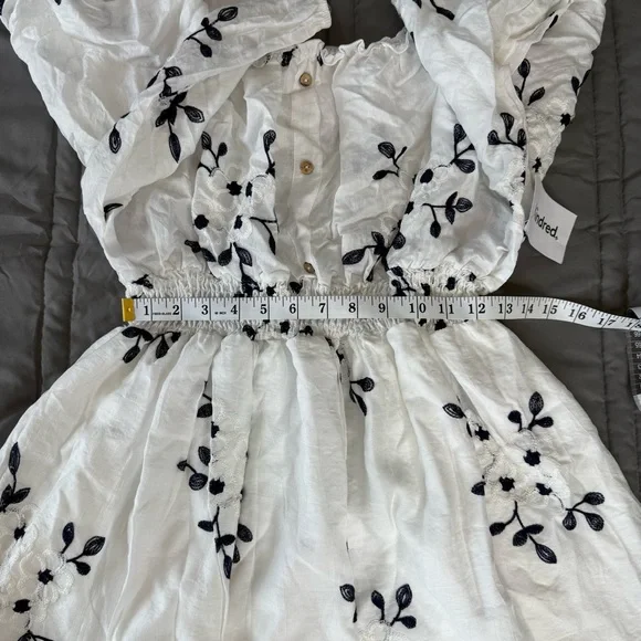 Kindred Anthropologie White Navy Embroidered Peasant Midi Dress 3X NWT Boho - Picture 8 of 14